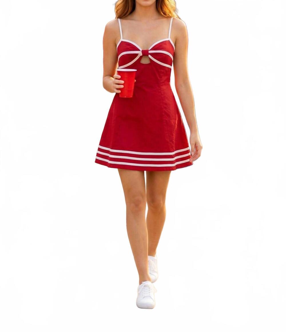 NEW BABY PINK cut out bow back mini dress in red/white